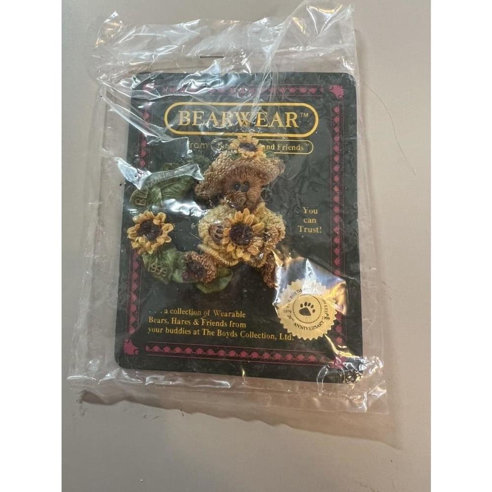 Boyds Bears BearWear Blooming FOB 1999 Straw Hat Sunflowers‎ Bear Pin #01999-11